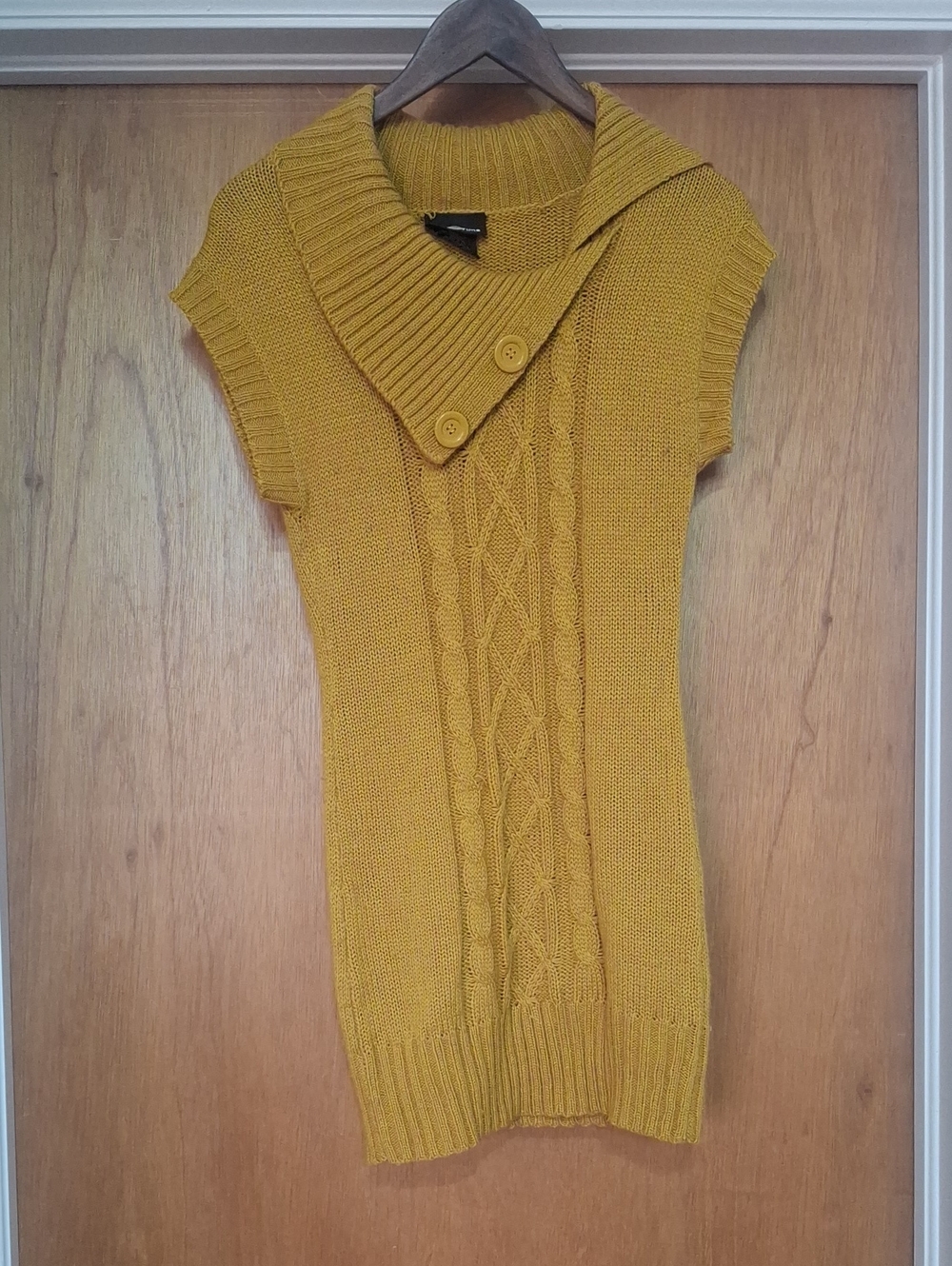 Mustard Cable-Knit Short Sleeve Sweater Tunic
